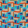 Colorful geometric patterned fabric with a repetitive design.