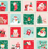 A collection of festive advent calendar panels featuring various Christmas themed designs including Santa, reindeer, and holiday decorations.