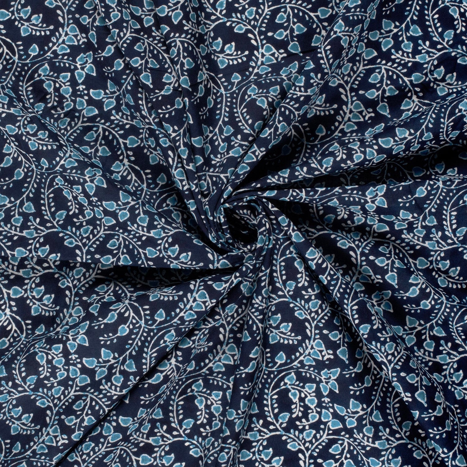 Fine Poplin Fabric - Leaves Indigo Batik