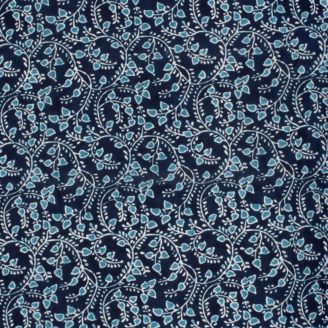 Fine Poplin Fabric - Leaves Indigo Batik