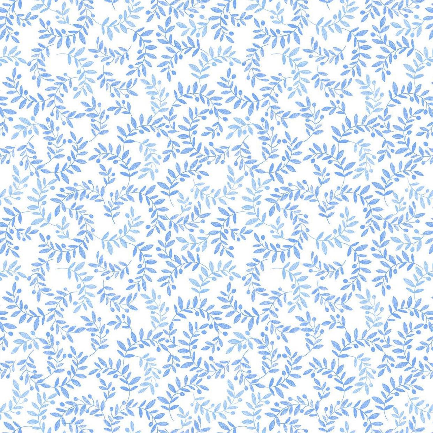 Chalki - Olive Branch Soft Blue - Cotton Fabric