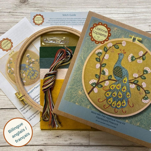 Flamboyant Peacock Wool Appliqué Hoop Craft Kit