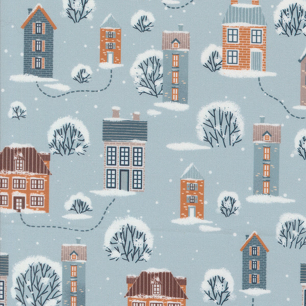 Purrfect Christmas - Snowy Town Sky - Cotton Fabric
