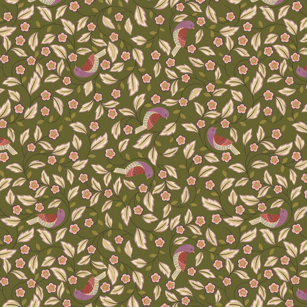 Isabella - Birds Forest Green - Cotton Fabric