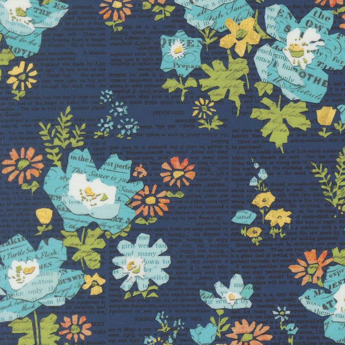 Floral fabric pattern on a blue background