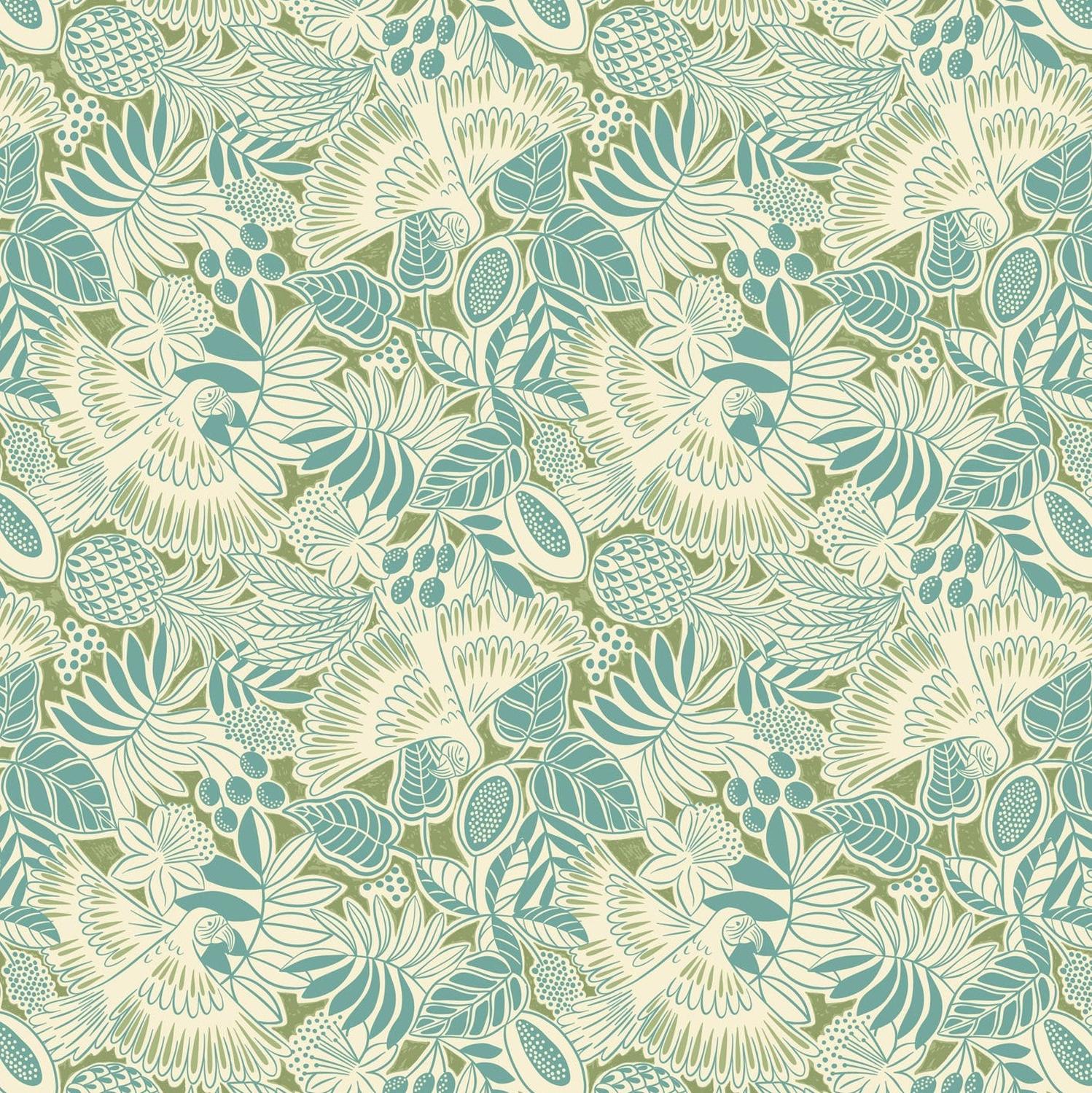 Paradise - Parrots Island Green - Cotton Fabric