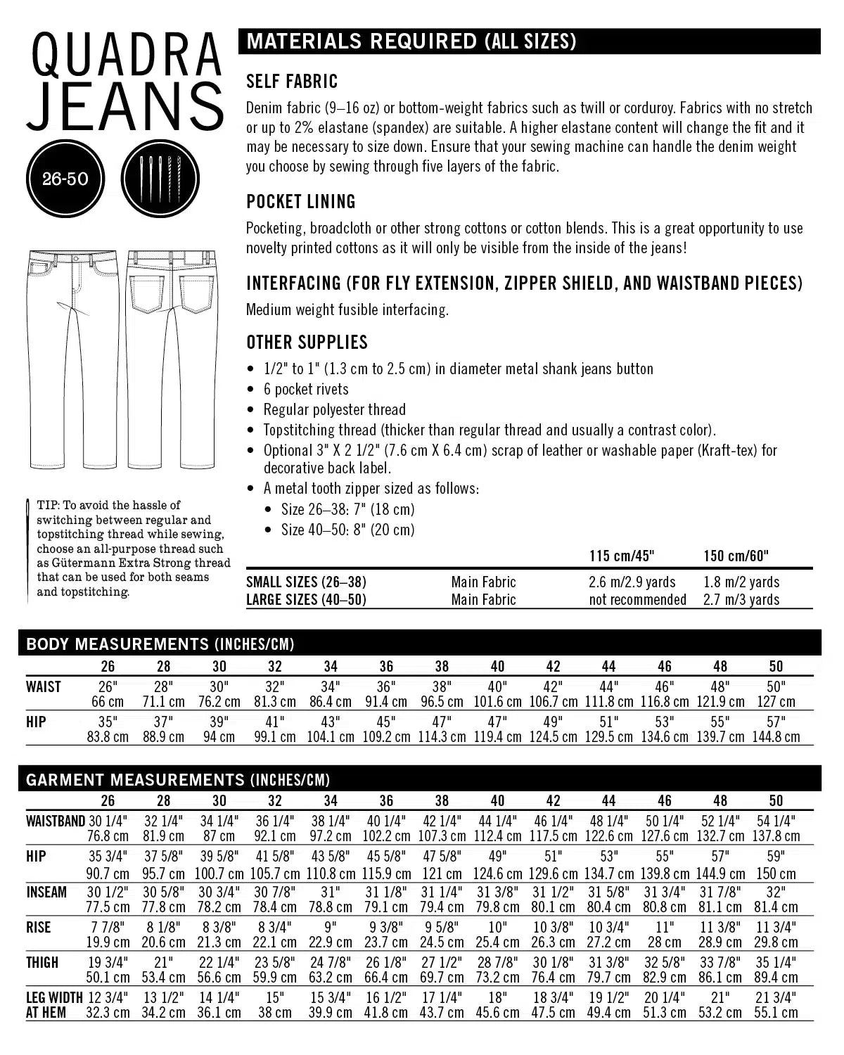 Quadra Jeans Pattern