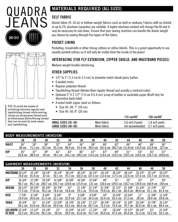 Quadra Jeans Pattern