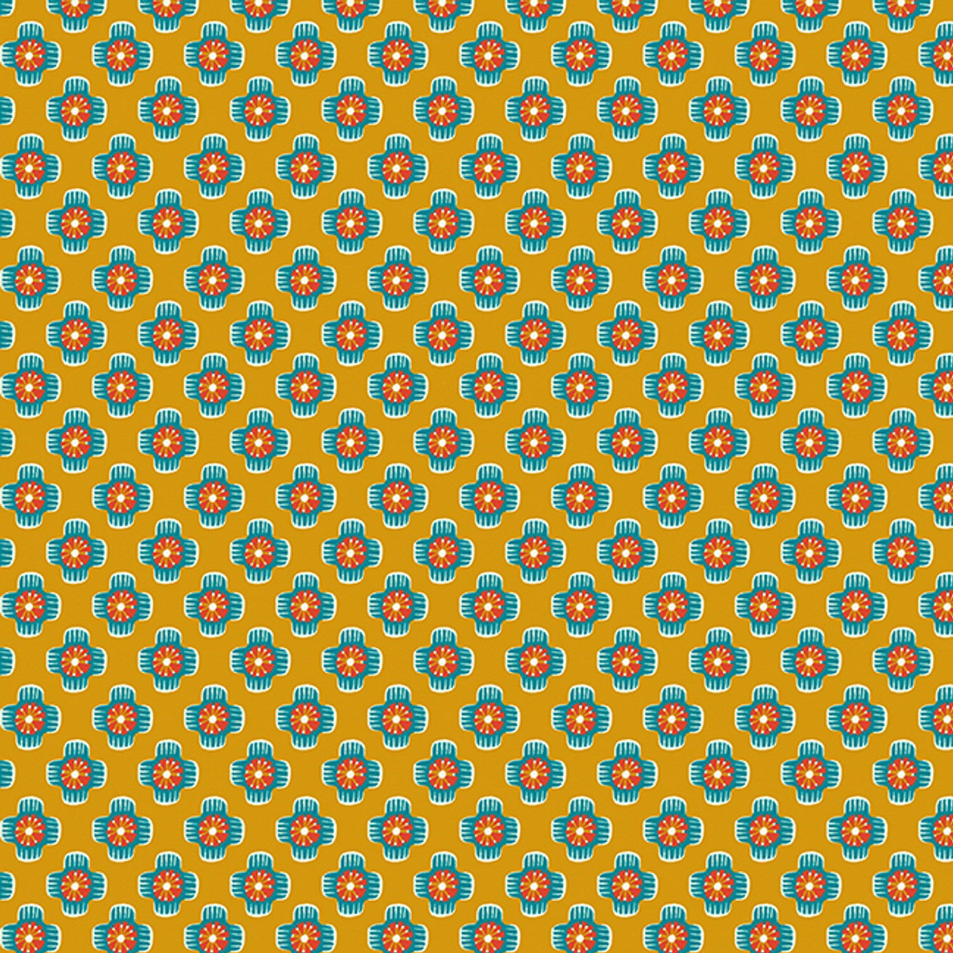 Patterned fabric swatch with geometric design on a yellow background