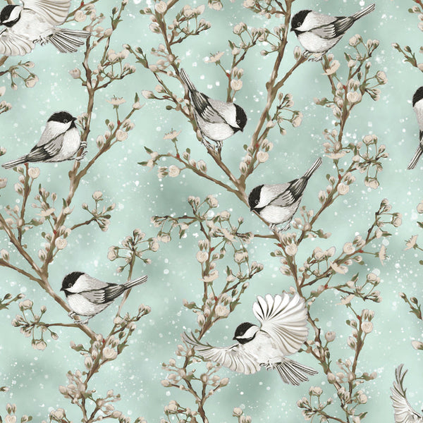 Cotton and Pine - Seafoam Birds - Cotton Fabric
