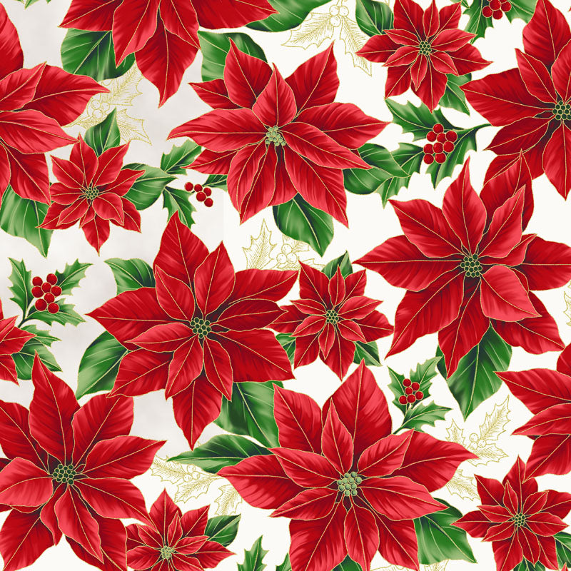 Blooming Holidays - Natural/Gold - Cotton Fabric