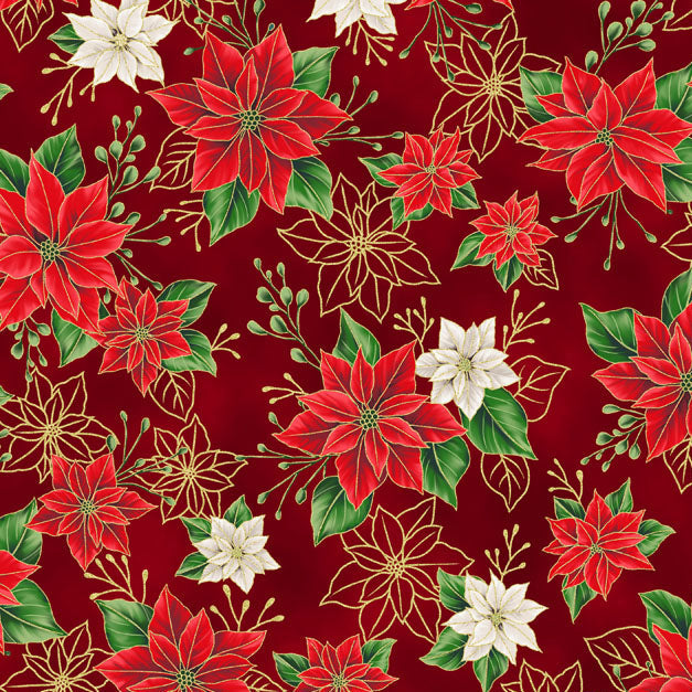 Blooming Holidays - Scarlet/Gold - Cotton Fabric