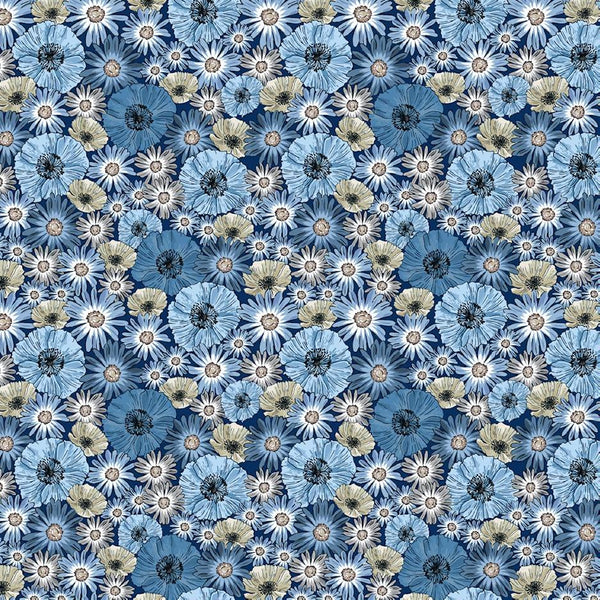 Blue and Marble - Blue Flowers - Cotton Fabric