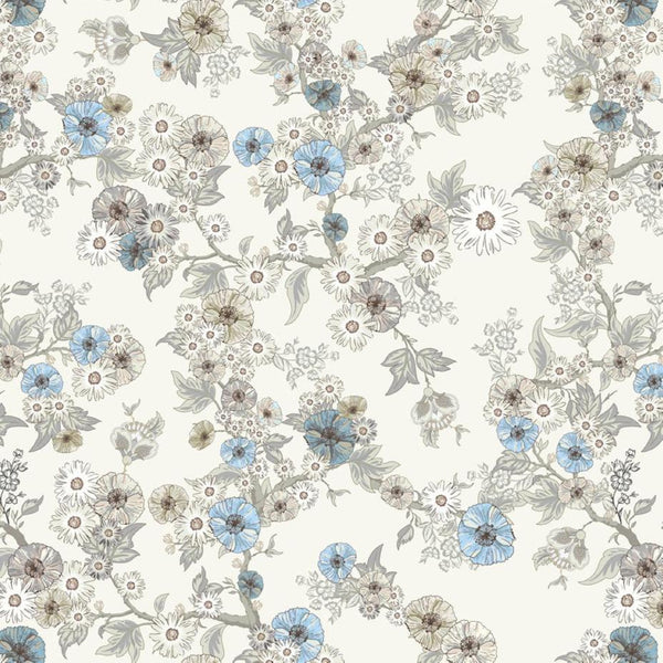 Blue and Marble - Cream Branches - Cotton Fabric