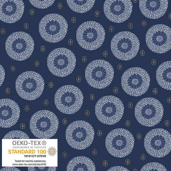 Japan Hello - Blue Circles - Cotton Fabric