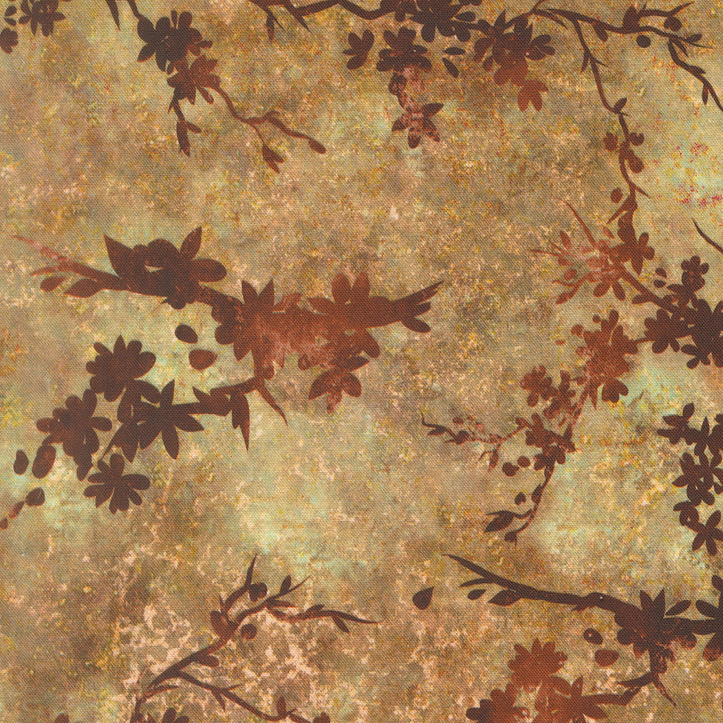 Tranquil Patina - Cherry Blossoms Golden - Cotton Fabric