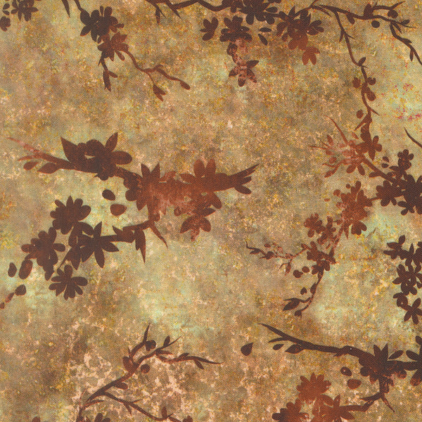Tranquil Patina - Cherry Blossoms Golden - Cotton Fabric