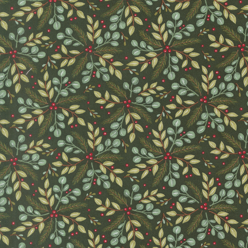 When Snow Falls - Winter Greenery - Cotton Fabric