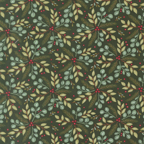 When Snow Falls - Winter Greenery - Cotton Fabric