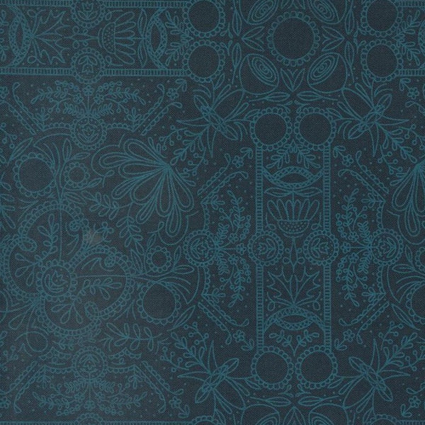 Quaint Cottage - Midnight Damask - Cotton