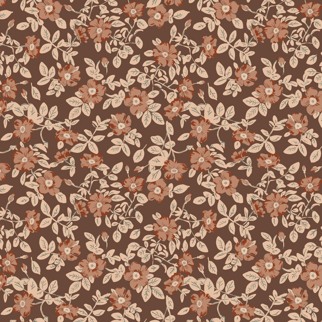 Charmwood - Floral Cocoa - Cotton Fabric
