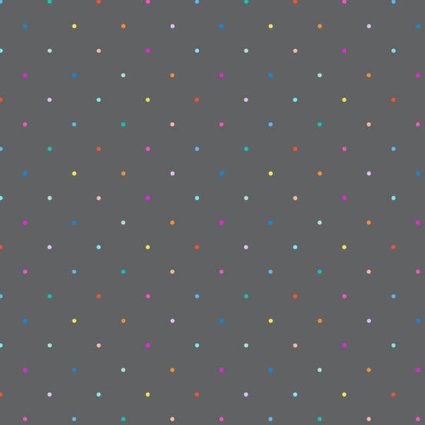 Pattern of small, multicolored dots on a dark gray background