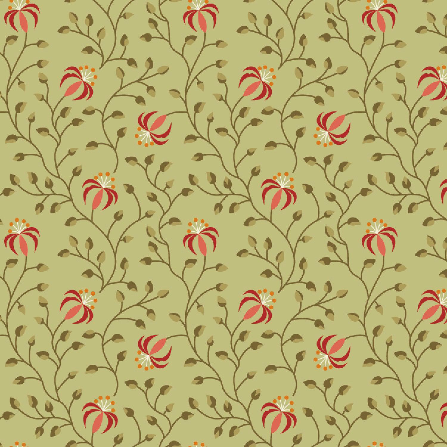 Beyond Time - Lily Light Olive - Cotton Fabric