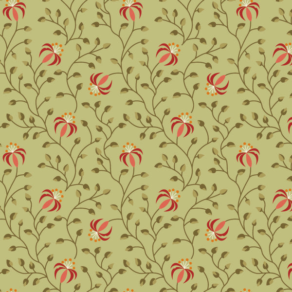 Beyond Time - Lily Light Olive - Cotton Fabric