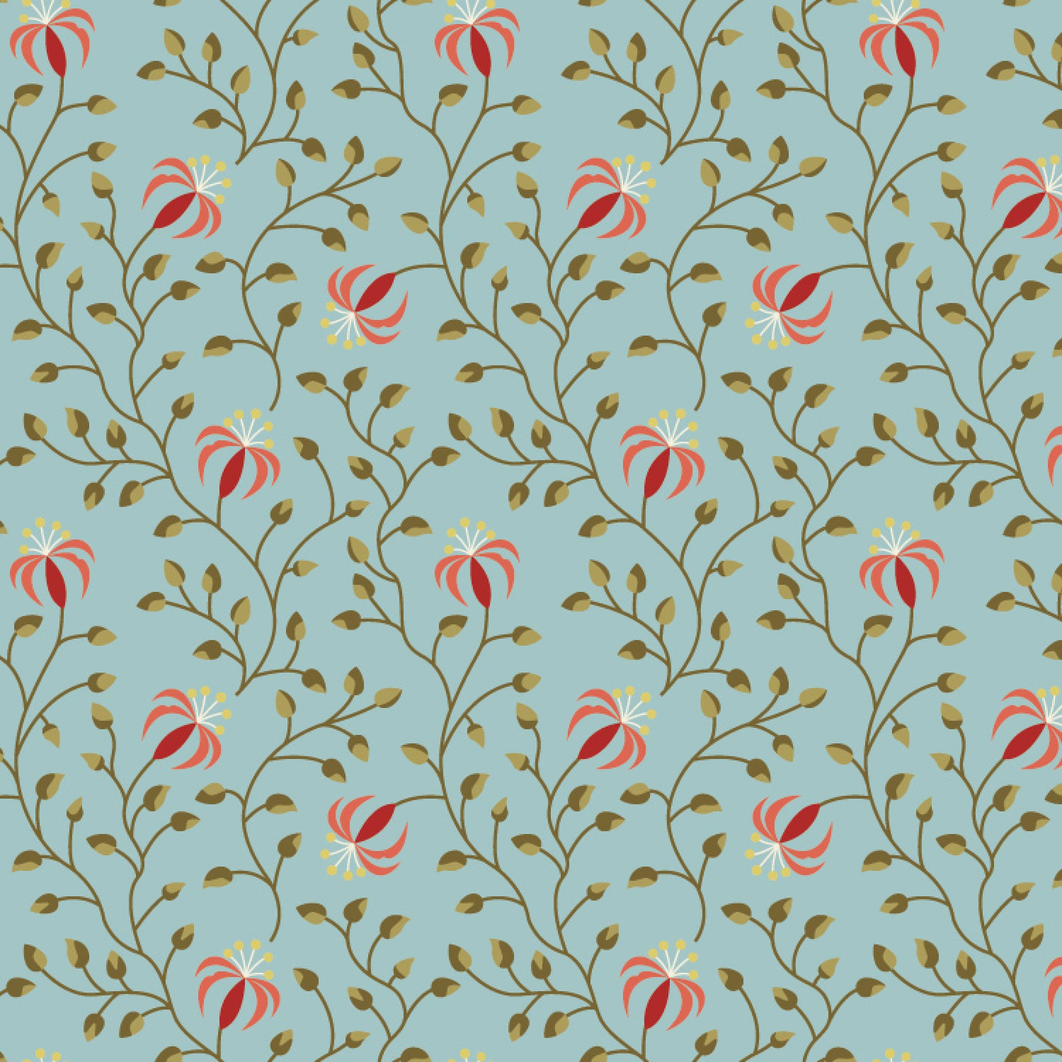 Beyond Time - Lily Powder Blue - Cotton Fabric