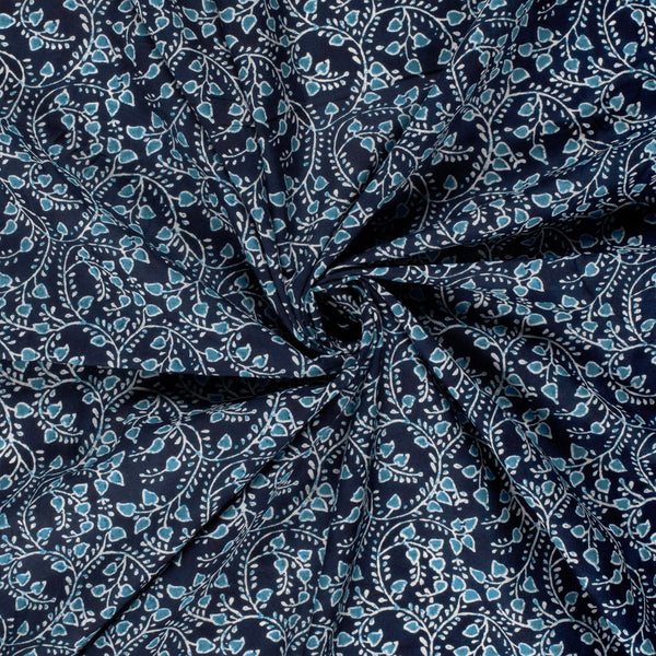 Fine Poplin Fabric - Leaves Indigo Batik