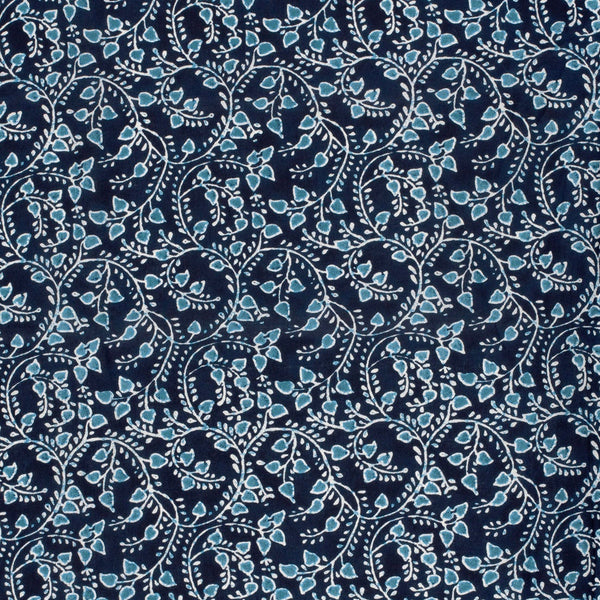 Fine Poplin Fabric - Leaves Indigo Batik