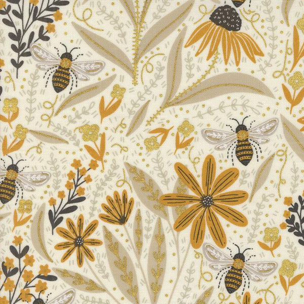 Bee Garden - Floral Bees - Cotton Fabric