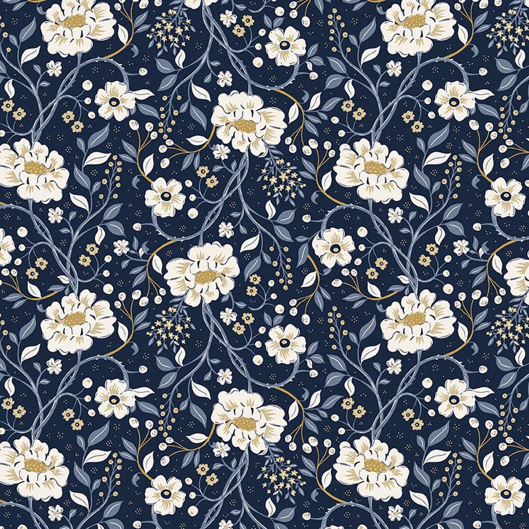 Before the Bloom - Indigo Intertwined - Cotton Fabric