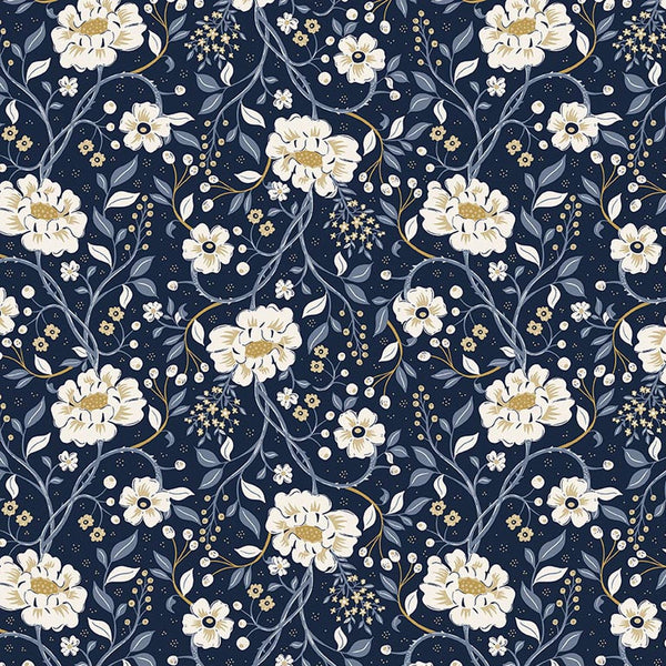 Before the Bloom - Indigo Intertwined - Cotton Fabric