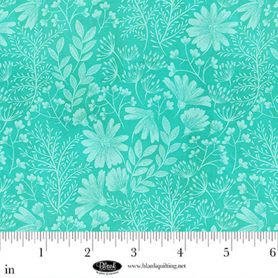 Birds & Blooms - Aqua Floral Silhouette - Cotton Fabric