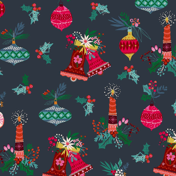 Candy Cane Christmas - Bells - Cotton Fabric