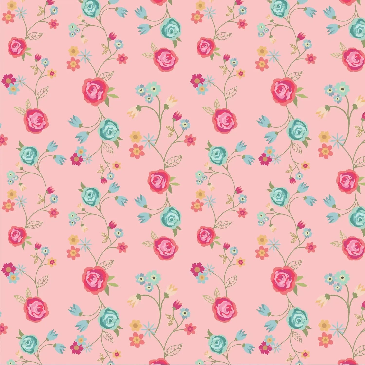 Calico Cowgirls by Poppie Cotton - Floral Vines Pink - Cotton Fabric