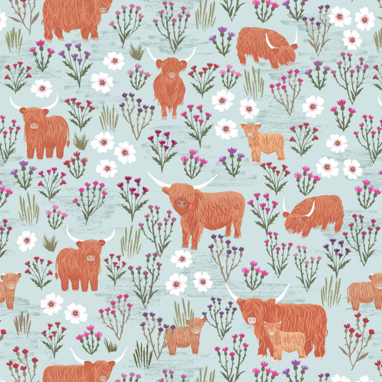 A Celtic Summer - Summer Meadow Highland - Cotton Fabric