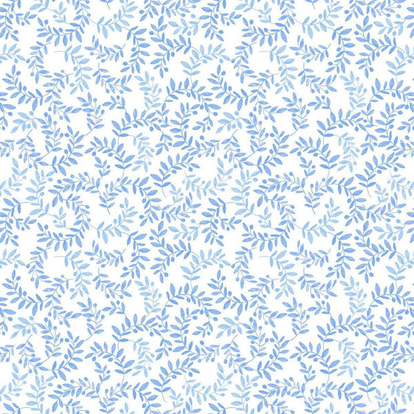 Chalki - Olive Branch Soft Blue - Cotton Fabric