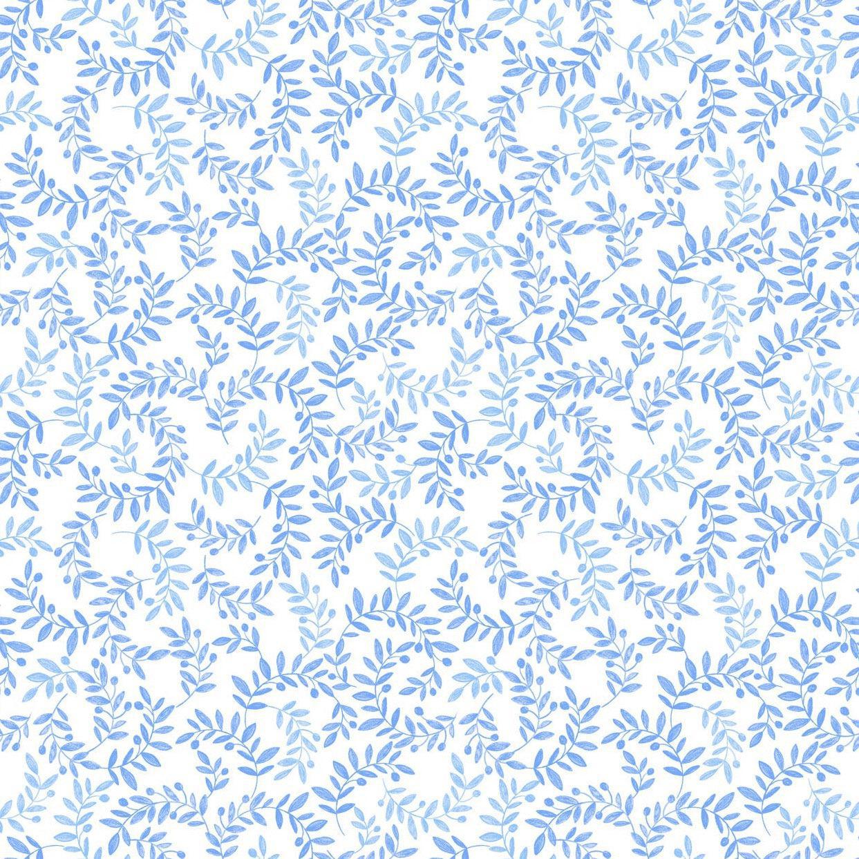 Chalki - Olive Branch Soft Blue - Cotton Fabric