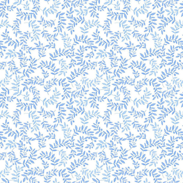 Chalki - Olive Branch Soft Blue - Cotton Fabric