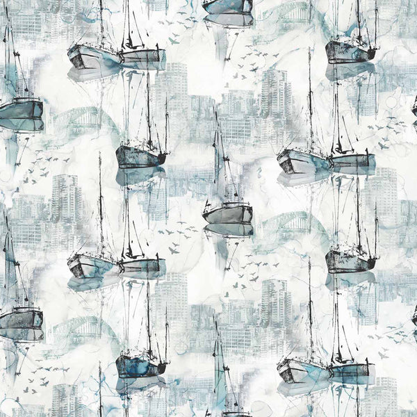 City Harbour - Boats- Cotton Fabric