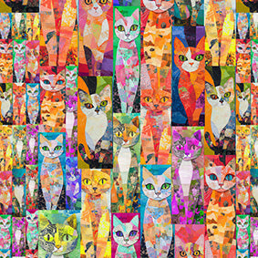Crafty Cats - Hoffman Digital Print - Cotton Fabric