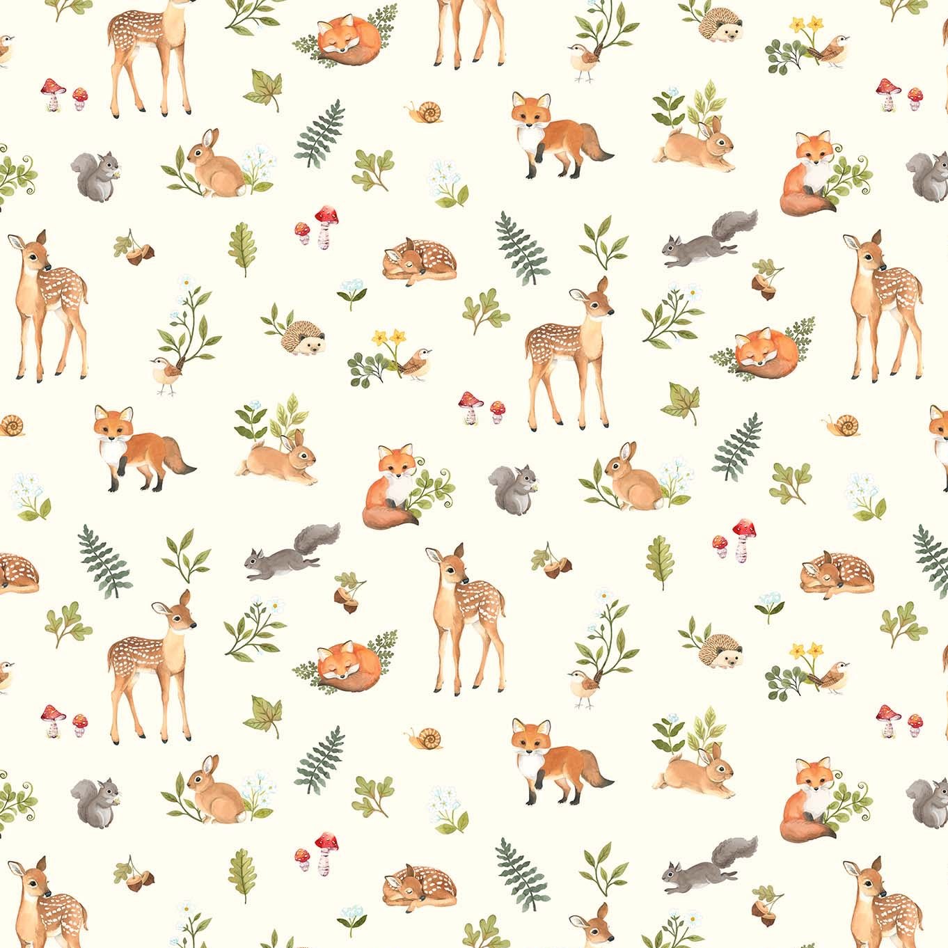 Woodland Babes - Animals - Cream Multi - Cotton Fabric