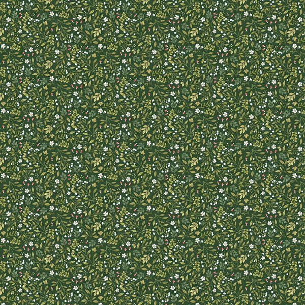 Woodland Babes - Mini Flower Toss - Dark Green - Cotton Fabric