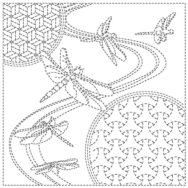 Sashiko Cloth - Dragonfly - White