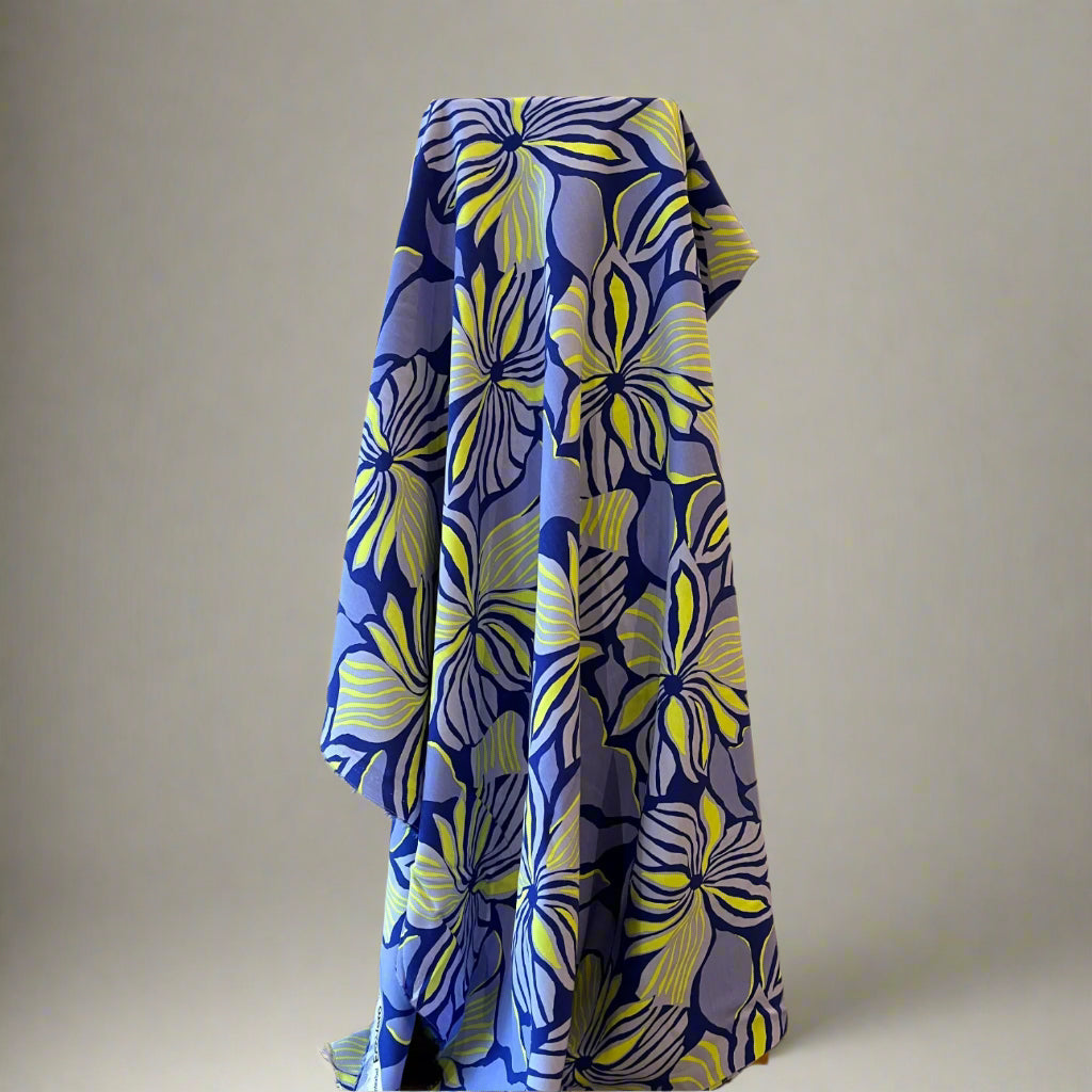 Ecovero Viscose Fabric - Cobalt Flowers