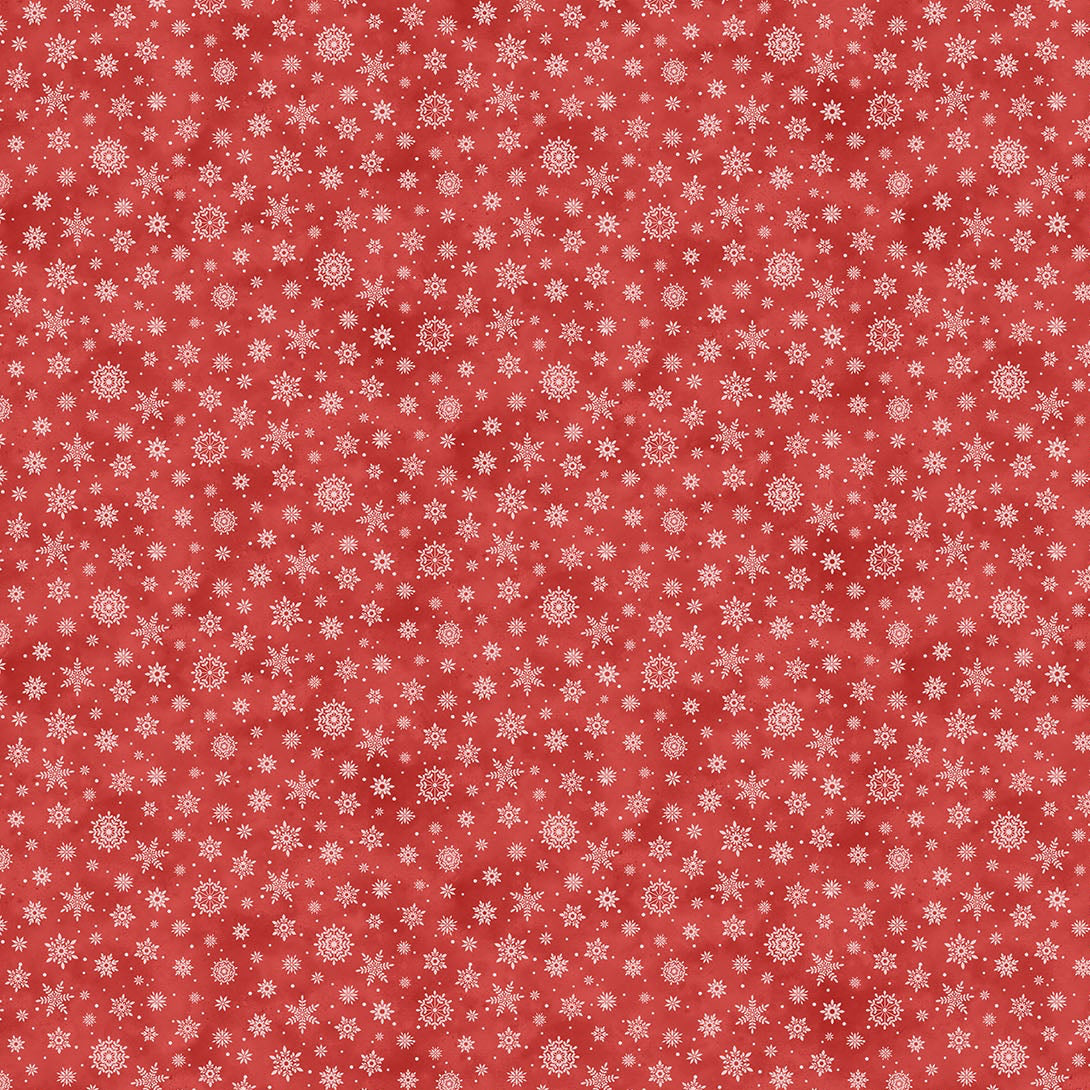 Red fabric with small white snowflake pattern