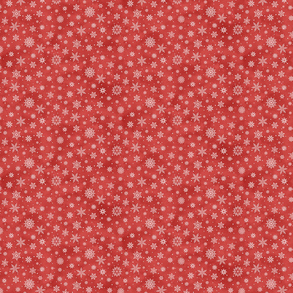 Red fabric with small white snowflake pattern