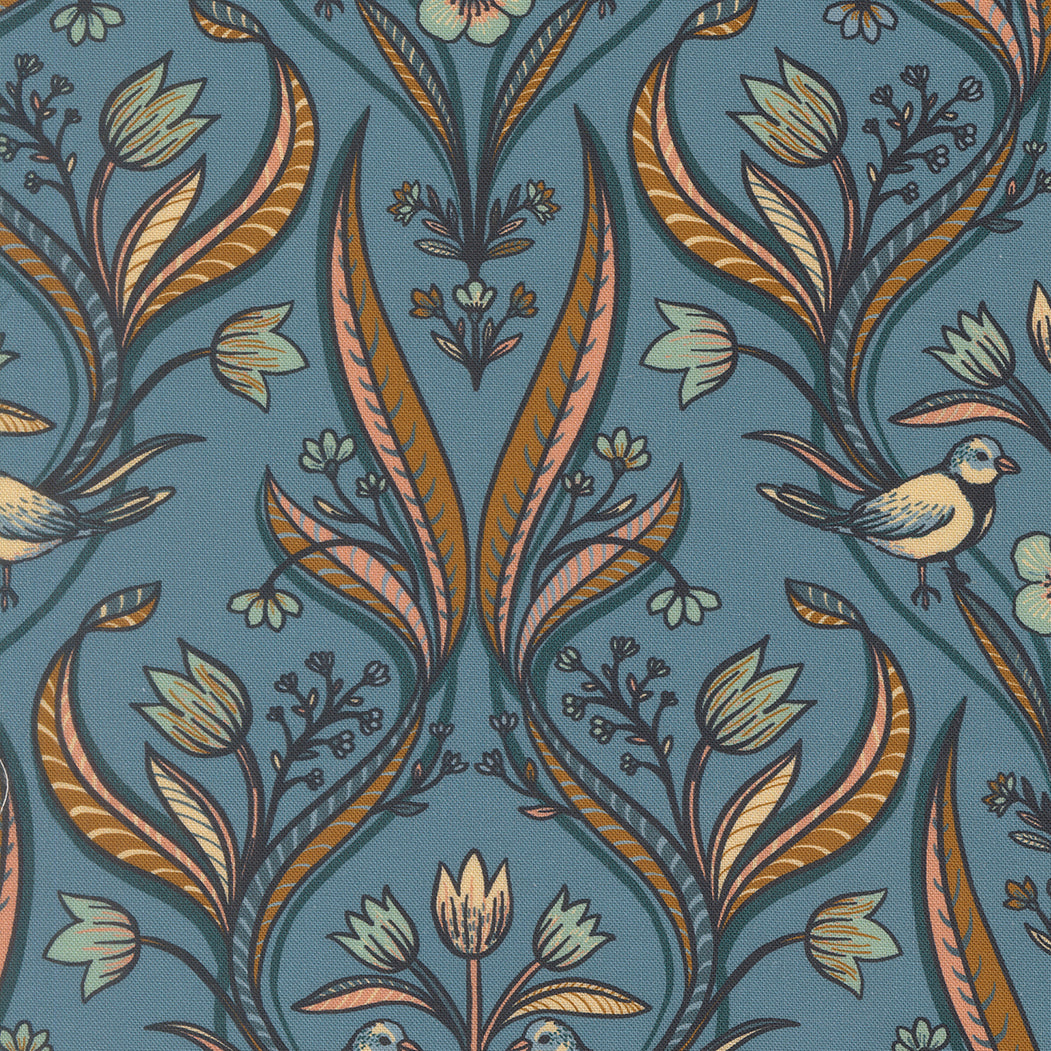 Feather and Forest Bloom - Birds Damask - Cotton Fabric